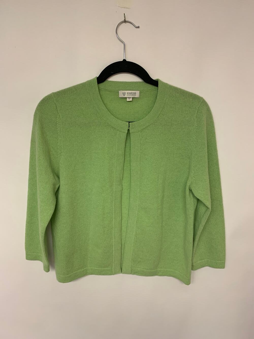 Kinross Cashmere Sweater Cardigan Lime Green Classic Timeless Luxury Womens SZ M